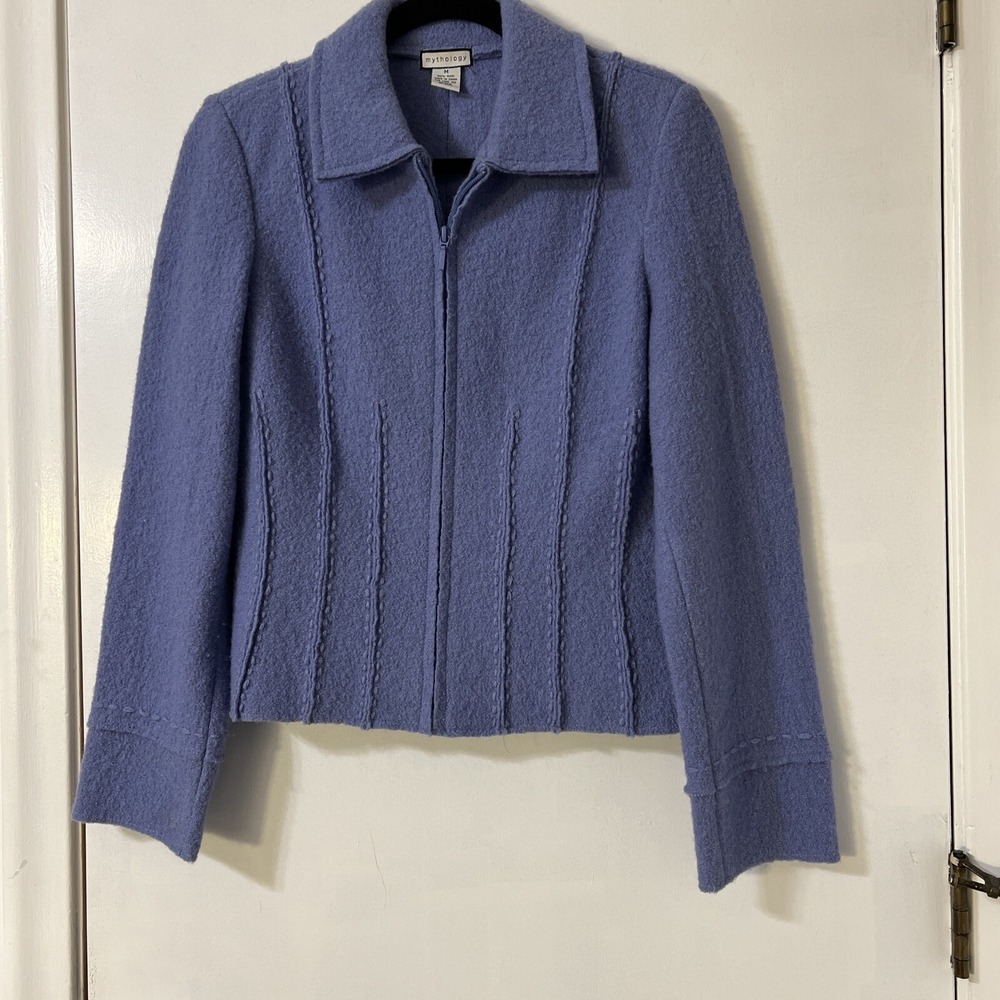 Mythology‎ Womens Size M Blue  100% wool sweater/jacket Cardigan Full  Zipper